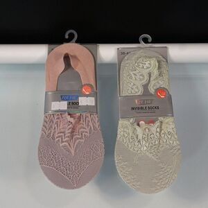 REHE Invisible Socks Laced Women Fashion No Slip Silicon Grip 2 Pairs